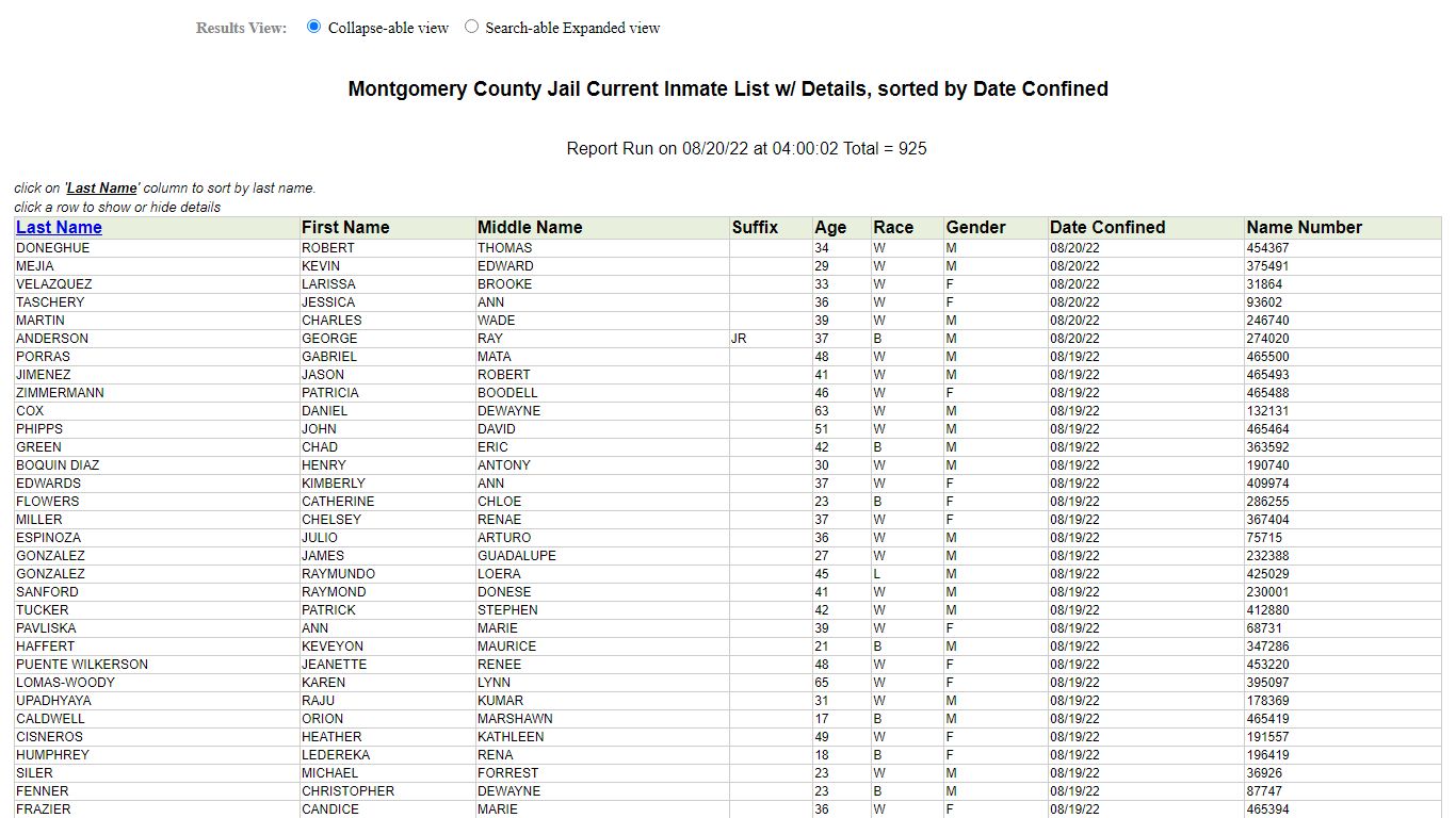 Jail Roster - Montgomery County, Texas